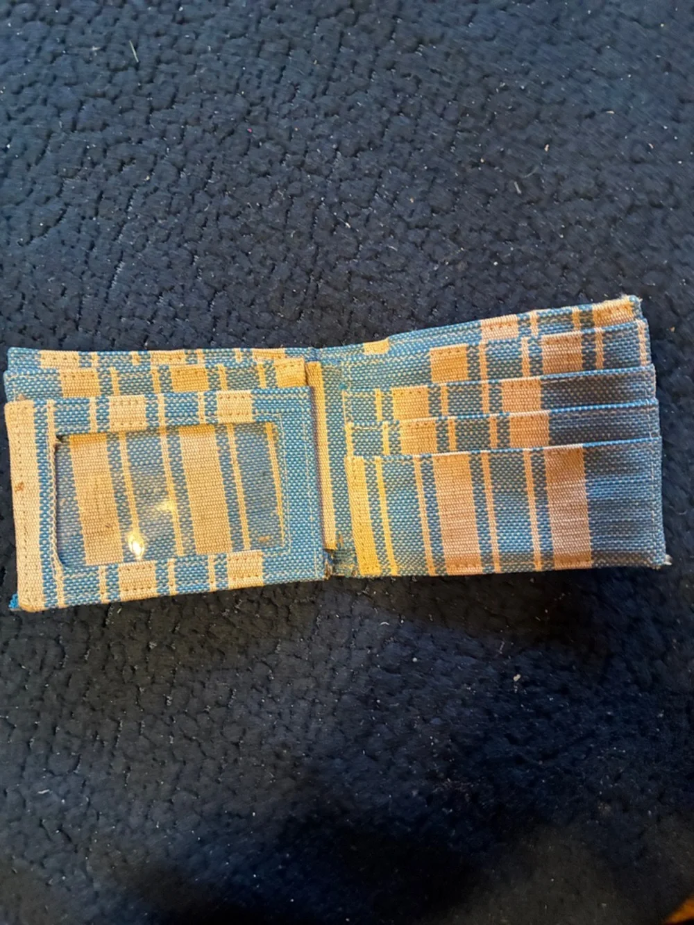 Kavu Blue and Tan Striped Woven Card Wallet